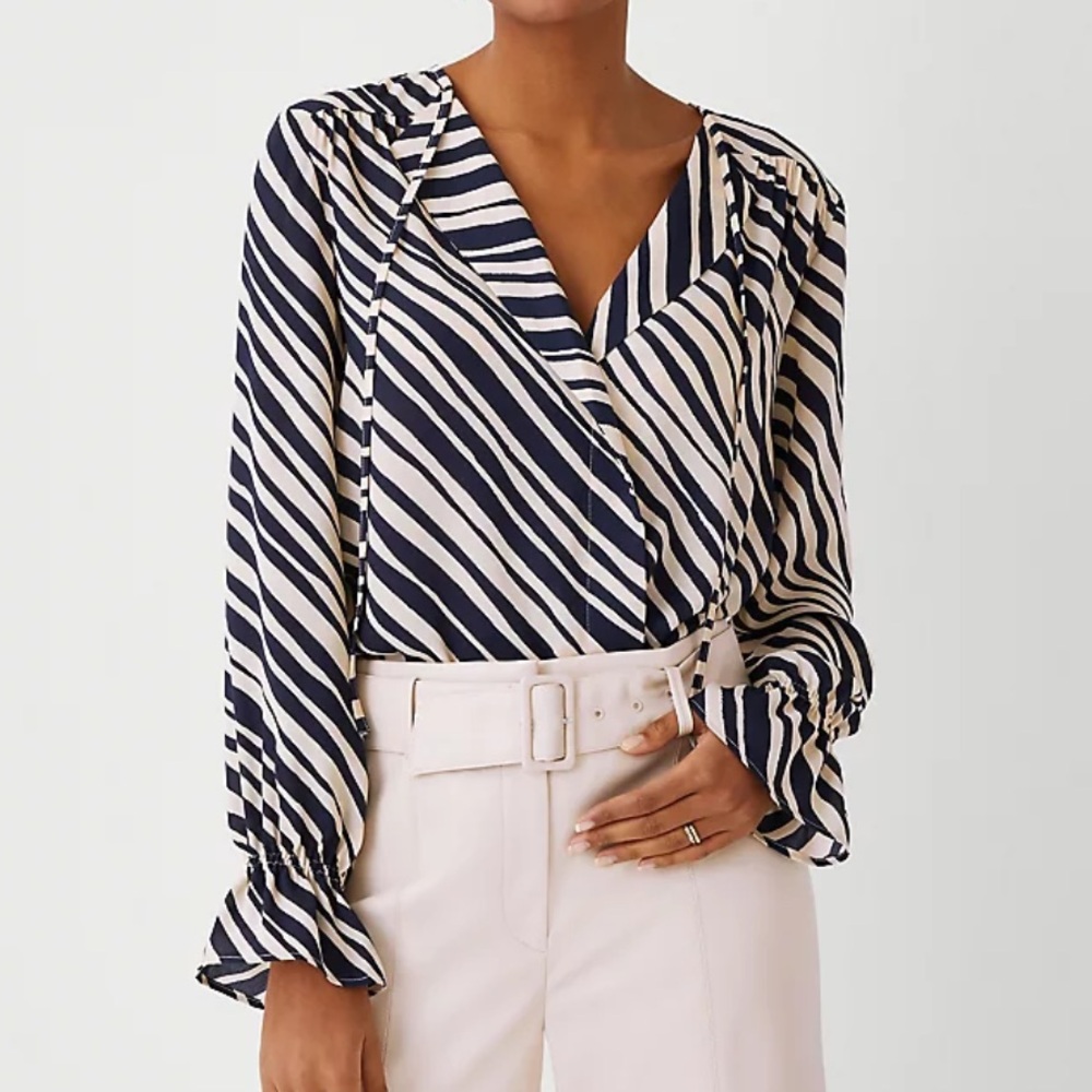 Ann Taylor Navy and Cream Striped Blouse